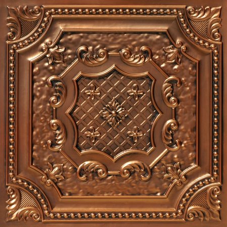 FROM PLAIN TO BEAUTIFUL IN HOURS Elizabethan Shield Faux Tin/ PVC 24-in x 24-in Antique Copper Textured Ceiling Tile, 10PK DCT04ac-24x24-10